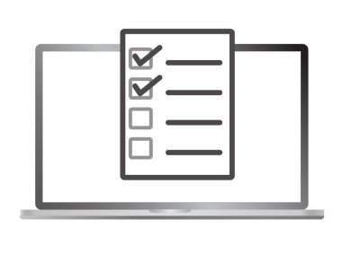Beyaz arka plan üzerinde izole laptop anket. online formu simgesi. düz stil. online formu anket simgesi web sitesi tasarımı, logo, app, Kullanıcı arabirimi için. bilgisayar ekranında onay kutuları.