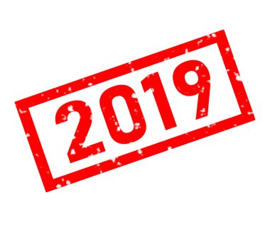 beyaz zemin üzerine kırmızı 2019 lastik damga. 2019 damga işareti. 2019 damgası. 