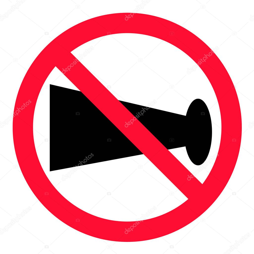 no blowing of horn icon on white background. flat style. no horn sign for your web site design, logo, app, UI. no horn prohibited sign. no horn logo. no horn traffic sign.