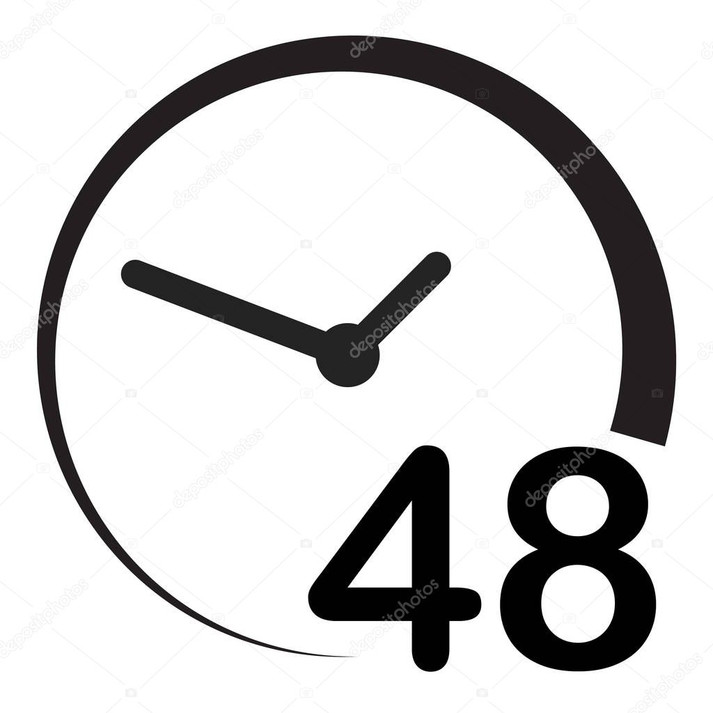 48 hours on white background. flat style. 48 hours sign. simple pictogram for your web site design, logo, app, UI. 48 hours symbol. turn around time icon with circular arrow.