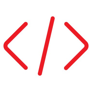 beyaz zemin üzerine kırmızı kod simgesi. düz stil. web sitesi tasarımı, logo, app, Kullanıcı arabirimi için kırmızı kod simgesi. kodlama sembolü. kodlama kavramı. 