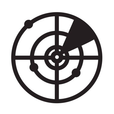 Beyaz arka plan üzerinde radar katı simgesi. düz stil. web sitesi tasarımı, logo, app, Kullanıcı arabirimi için radar simgesi. radiolocation sembolü. tarama işareti. 