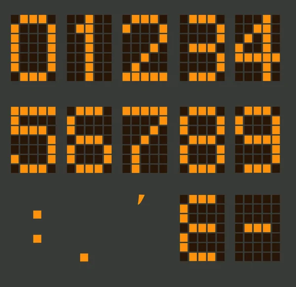 電卓デジタル数字のセットです 電子の数字 液晶デジタル数字 オレンジ時計デジタル — ストックベクタ