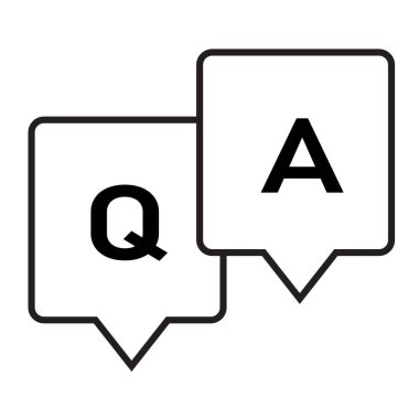 Beyaz arka plan- qa glif simgesi. düz stil. Web sitesi tasarımı, logo, app, kullanıcı arabirimi için soru cevap simgesi. Q&A sembolü. Soru ve yanıt çizgi işareti. 