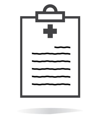 Tıbbi kayıt satırı simgesi beyaz arka plan üzerinde. düz stil. web sitesi tasarımı, logo, app, kullanıcı arabirimi için tıbbi rapor simgesi. hastane ve tıp sembolü. tıp raporu işareti.  