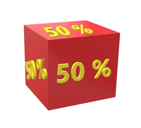 3D röd 50 procent ikon på vit bakgrund. platt stil. 50 perce — Stockfoto