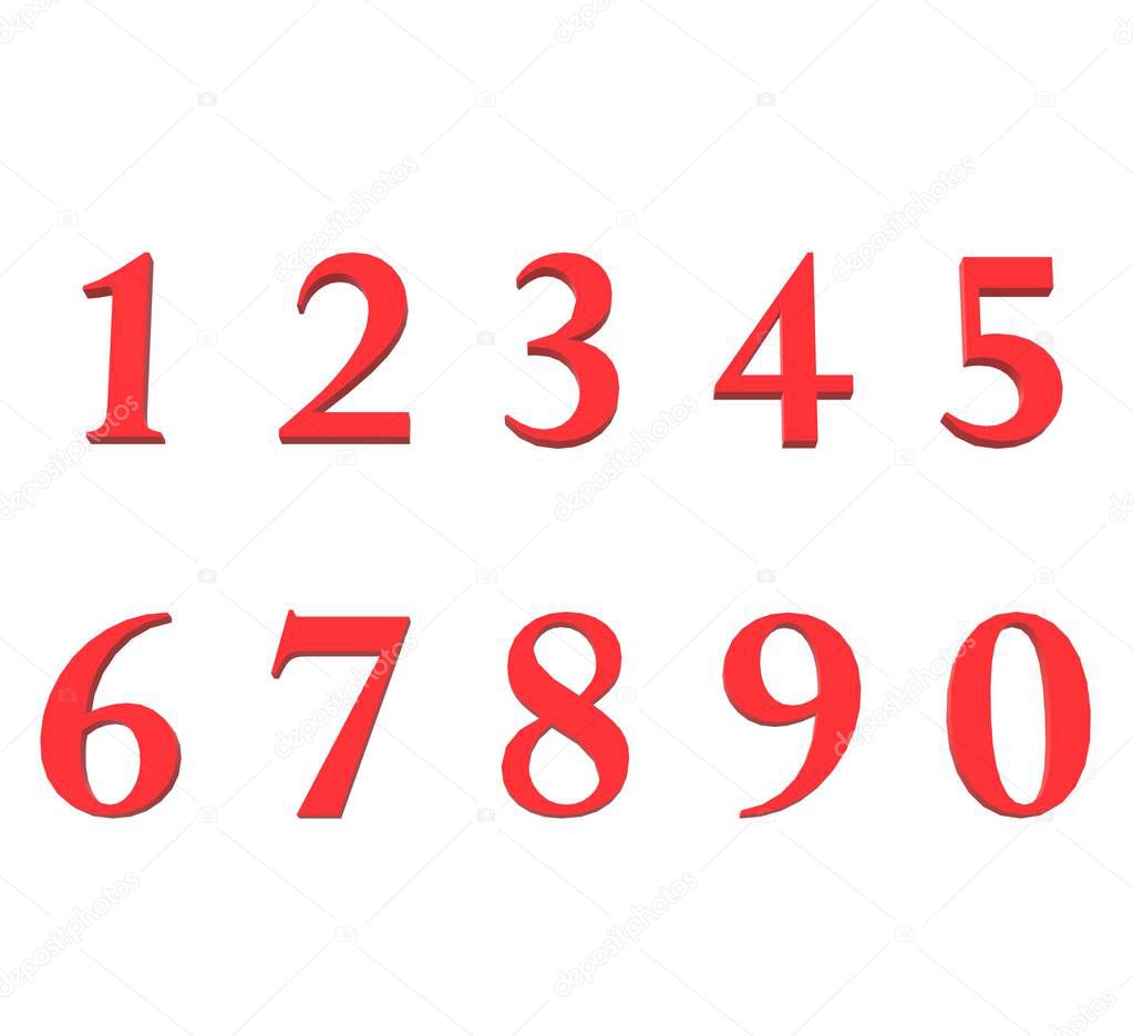 3D red arabic numbers icon on white background. flat style. set 