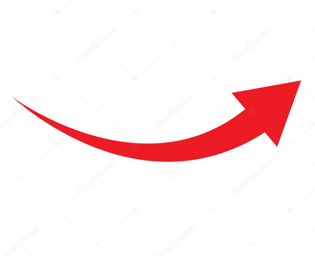 Red arrow icon on white background. flat style. arrow icon for your web site design, logo, app, UI. arrow indicated the direction symbol. curved arrow sign.