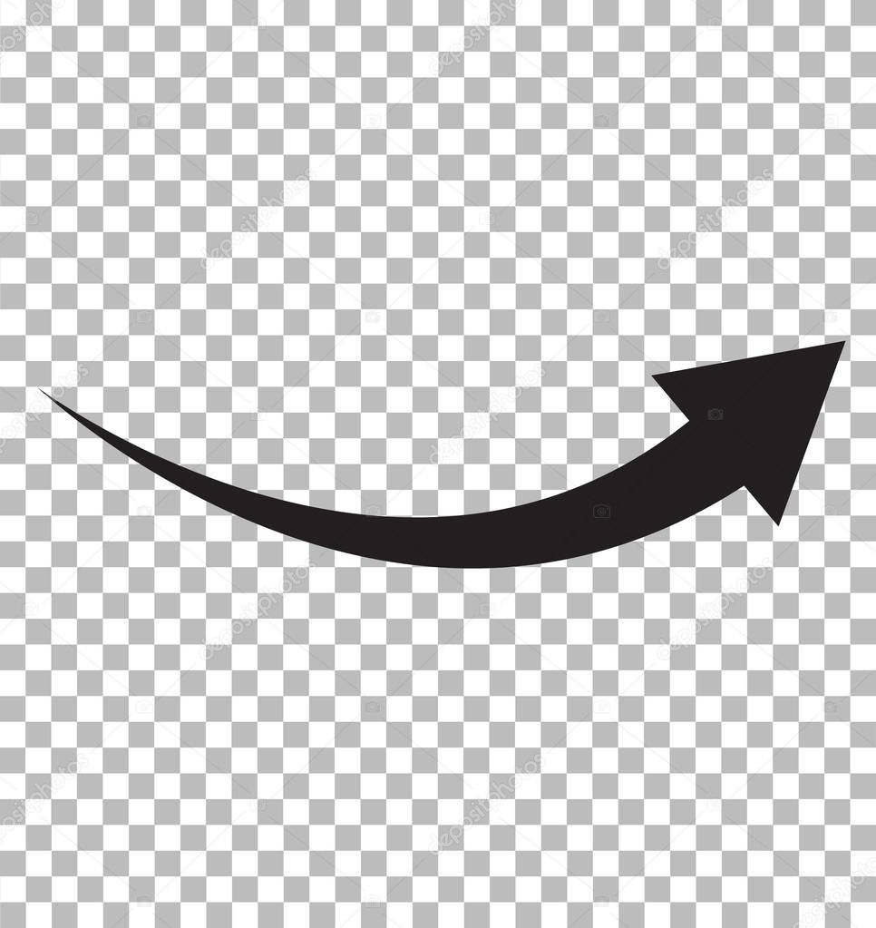Black arrow icon on transparent background. flat style. arrow logo concept. arrow icon for your web site design, logo, app, UI. arrow indicated the direction symbol. curved arrow sign.
