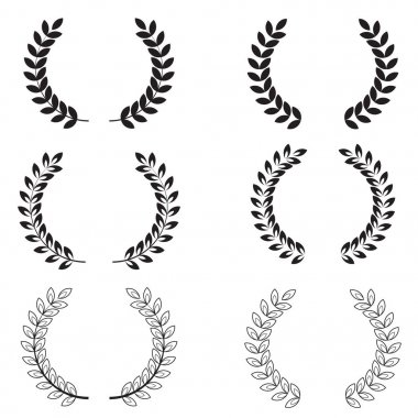 Defne çelenkleri beyaz arka plan üzerine kurulmuştur. Web sitesi tasarımı, logo, uygulama, Ui için siyah ve beyaz dairesel defne çelenk koleksiyonu. başarı sembolü. heraldry işareti. 