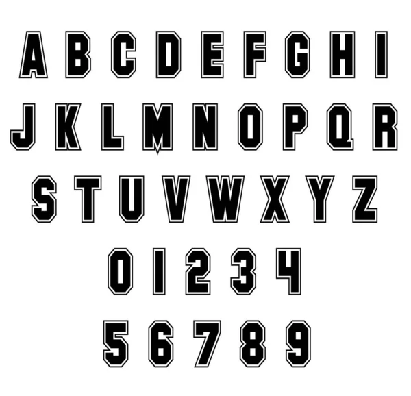 Αθλητικό αλφάβητο γράμματα και αριθμούς σε λευκό φόντο. Vintage αθλητική γραμματοσειρά. Γράμματα και αριθμοί διάνυσμα. — Διανυσματικό Αρχείο