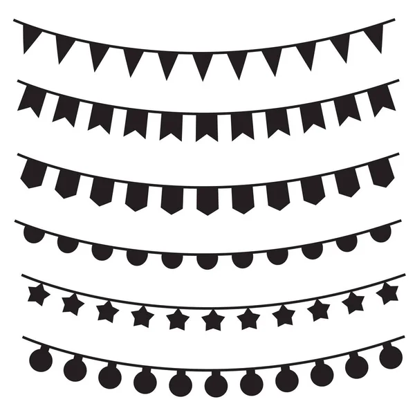 6 Bunting banner på vit bakgrund. platt stil. Garland underteckna för din spindelväv tomt design, logon, app, UI. Pennant symbol. Banderollskylt för födelsedag. — Stock vektor