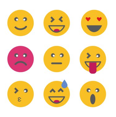 İfade emoji seti. Beyaz arka planda ifade emoji simgesi. düz tarzı. Web sitesi tasarımı, logosu, uygulaması, Ui için İfade emoji işareti.