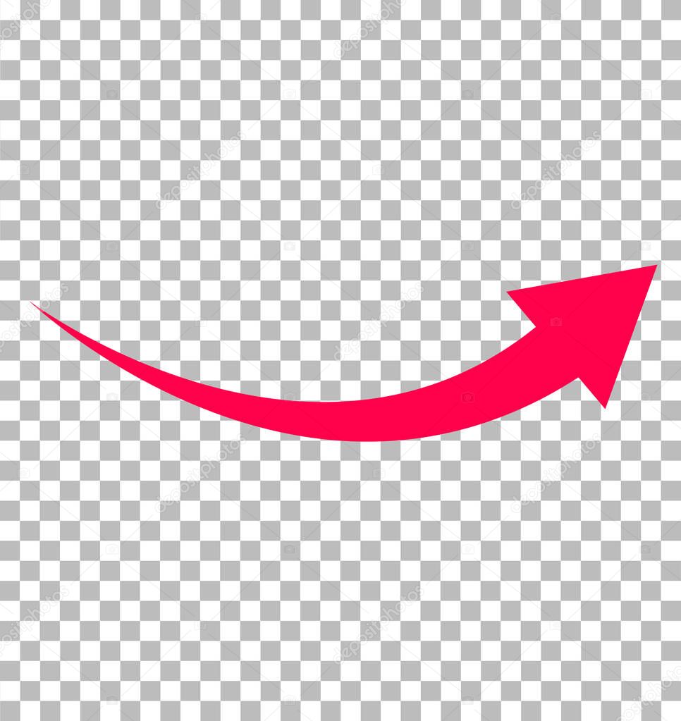 Red arrow icon on transparent background. flat style. arrow logo concept. arrow icon for your web site design, logo, app, UI. arrow indicated the direction symbol. curved arrow sign.