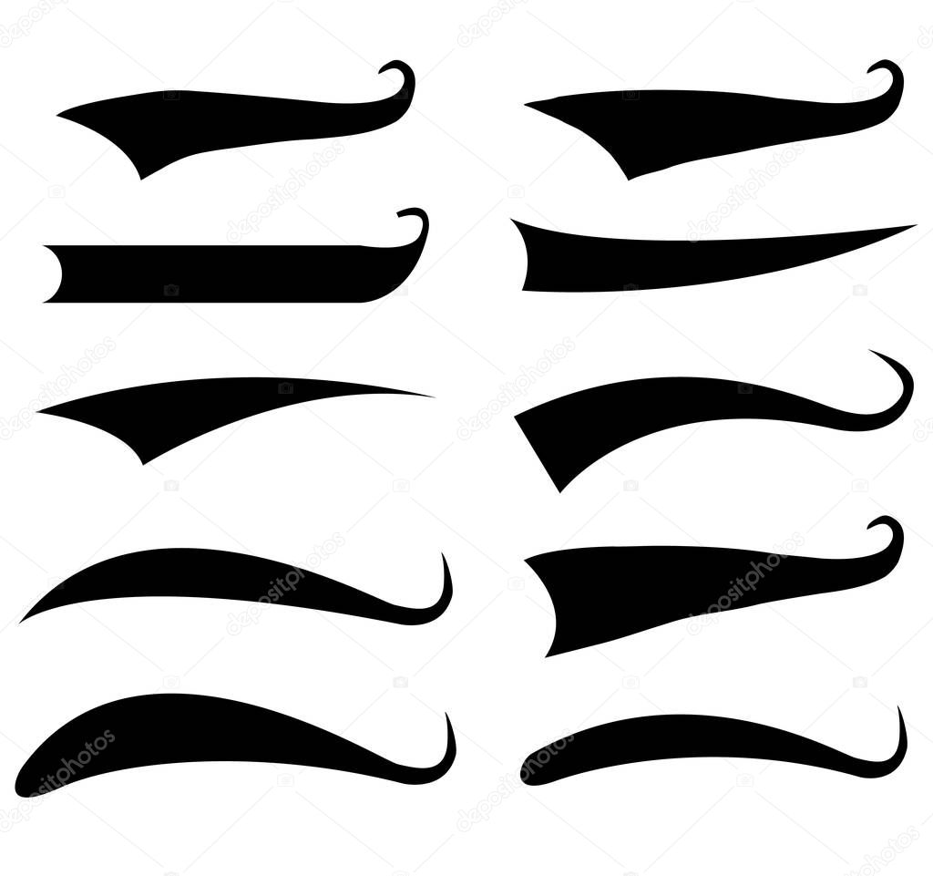 Text Tail Typography Elements on white background. flat style. Typographic swash and swooshes tails sign for your web site design, logo, app, UI. Font Tail symbol. Swoosh and swash tails sign.