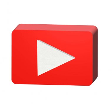 Beyaz arka planda 3d kırmızı oynatma düğmesi simgesi. Web sitesi tasarımı, logosu, uygulaması, Ui için play düğmesi simgesinin 3d render. Düğme simgesini oynatın. 3d Oynat düğmesi