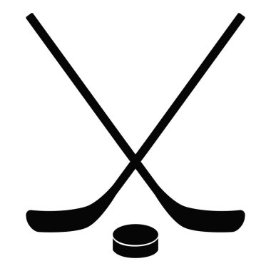 Beyaz arka planda hokey simgesi. düz tarzı. web sitesi tasarımı, logo, uygulama, Ui için sopa ve yıkağı simgesi. Hokey Sopası ve Puck sembolü. çapraz hokey sopaları ve disk işareti.
