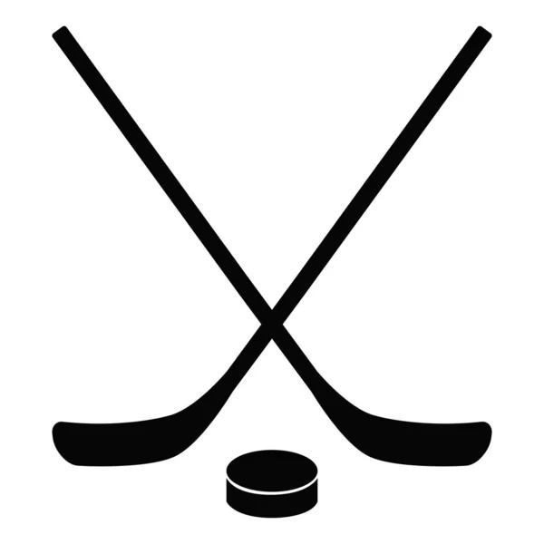 Beyaz arka planda hokey simgesi. düz tarzı. web sitesi tasarımı, logo, uygulama, Ui için sopa ve yıkağı simgesi. Hokey Sopası ve Puck sembolü. çapraz hokey sopaları ve disk işareti.