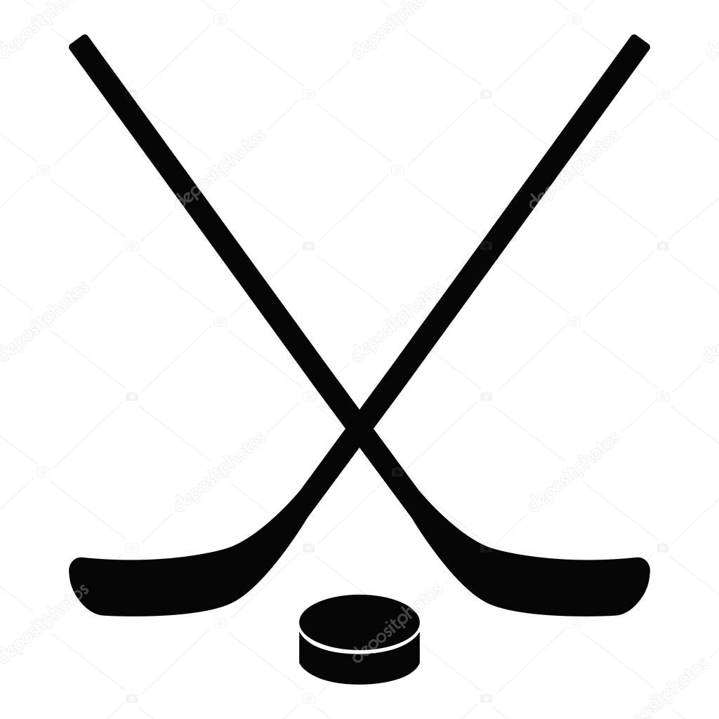 Hockey icon on white background. flat style. stick and washer icon for your web site design, logo, app, UI. Hockey Stick And Puck symbol. crossed hockey sticks and puck sign.