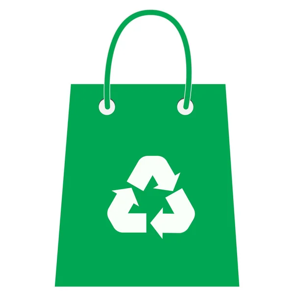 Papieren boodschappentas met recycle icoon op witte achtergrond. platte stijl. Tas met recycling icoon voor je website ontwerp, logo, app, UI. Tas met recycling symbool. Eco-tas teken. — Stockvector