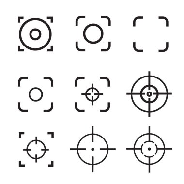 odak simgesini beyaz arka plana ayarlayın. düz tarzı. web sitesi tasarımı, logo, uygulama, Ui için hedef simgesi. merkezi odak sembolü. hedef işareti. 