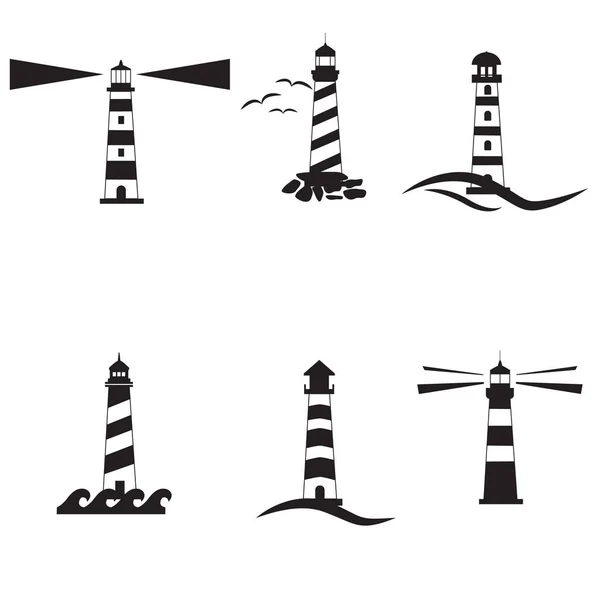 Установить иконку маяка на белом фоне. Плоский стиль. Морская иконка для дизайна сайта, логотипа, приложения, пользовательского интерфейса. логотип маяка. знак башни. морской символ — стоковый вектор