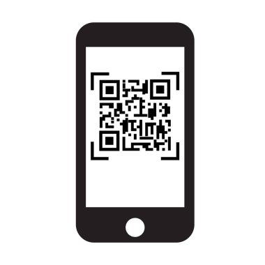 beyaz arka planda cep telefonu simgesi ile Qr kodunu taramak. düz tarzı. cep telefonu sembolü üzerinde qr kodu. Qr-Code ile siyah akıllı telefon.