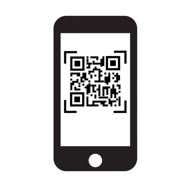 Digitalizar o código QR com o ícone do telefone móvel no fundo branco. estilo plano. qr código no símbolo do telefone móvel. smartphone preto com QR-Code . — Vetor de Stock