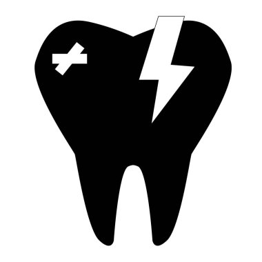 Beyaz arka planda hastalıklı diş ikonu. Düz stil. Web sitenizin tasarımı, logosu, uygulaması ve Ui için diş sağlığı simgesi. Diş hekimliği sembolü. hasta diş işareti. 