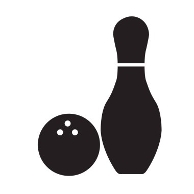 Beyaz arka planda bowling ikonu. Düz stil. Web sitesi tasarımı, logosu, uygulaması ve Ui için top ikonlu bovling topları. bowling topu yuvarlak siyah işareti. 