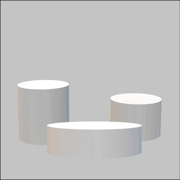 Podiumsszene oder 3D-Rundsäulenstandszene. Siegerpodest im Atelier auf grauem Hintergrund. — Stockfoto