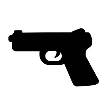 Beyaz arka planda tabanca ikonu. Düz stil. Web siteniz için silah ikonu, logo, uygulama, UI. Silah sembolü. askeri ekipman işareti. 