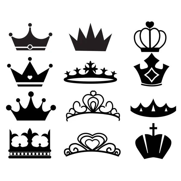 Crown Icon White Background Emblem Royal Symbols Set Silhouettes Crowns — ストックベクタ