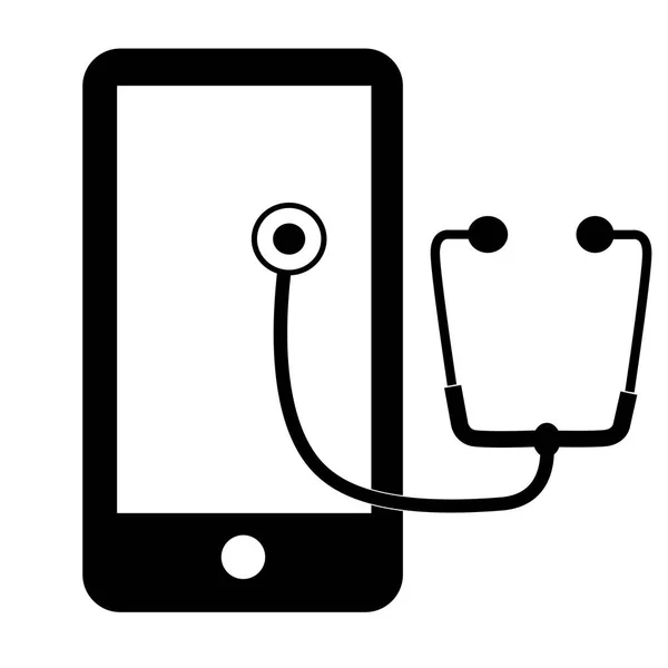 Pictograma Telemedicine Mobile Fundal Alb Semn Telemedicină Stetoscopul Simbolul Smartphone — Vector de stoc
