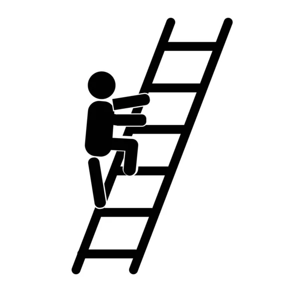 白い背景にはしごのアイコンを登る人 はしごのシンボル 階段を上ると男が フラットなスタイル — ストックベクタ