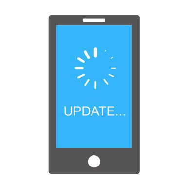 Beyaz arkaplanda güncelleme sistemi yazılım simgesi. Düz stil. Geliştirme konsepti. Akıllı telefon ekranında yükleme işlemi.