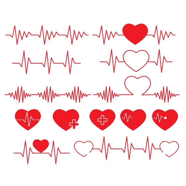 Heartbeat Line White Background Set Cardiogram Love Sign Heart Beat — Stock Vector