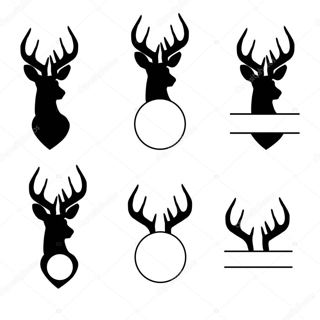 deer monogram, wild animal sign, black buch head, hunting split nonogram on white background. flat style.