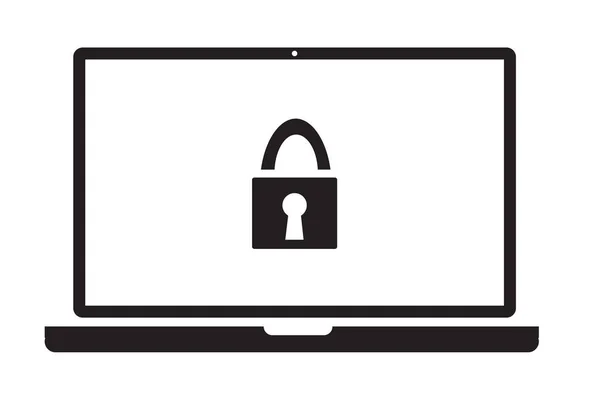 Ikona Laptopa Bezpieczeństwa Białym Tle Znak Ochronny Styl Płaski — Wektor stockowy