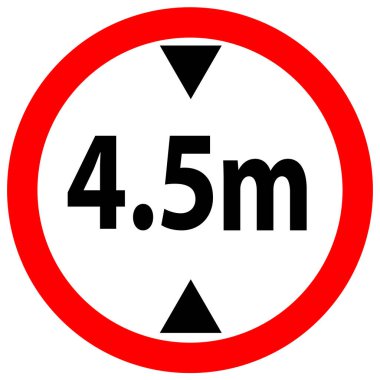 Araç maksimum yükseklik limiti 4.5 metre. Aracın maksimum yüksekliği 4.5 metredir. Yol güvenliği işaretleri ve semboller. düz biçim.