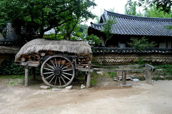 A unique photo from the Korean village. Village home. Korean traditional house. Korean architecture.