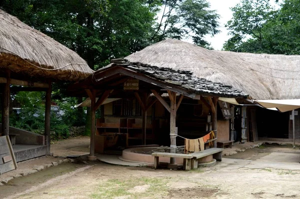 A unique photo from the Korean village. Village home. Korean traditional house. Korean architecture.