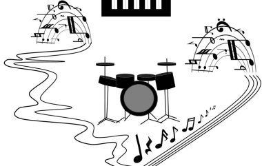 Müziğin kendisi, illüstrasyon, arka plan serbest formda müzik aletleri.