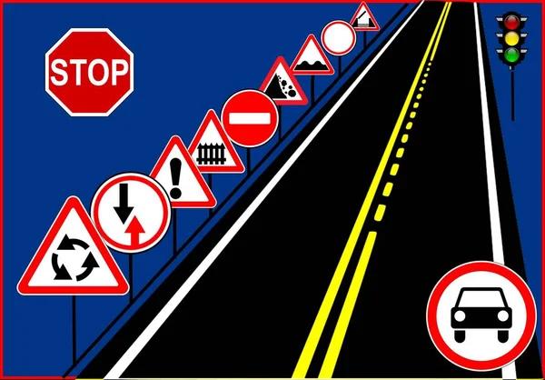 Közúti Közlekedési Jelzőtáblák Illusztráció Háttér Stock Kép