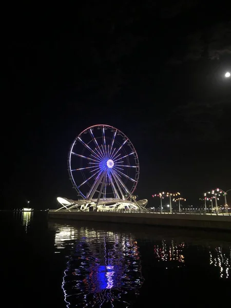 Roda Gigante Noite Uma Série Panorama Baku — Fotografia de Stock