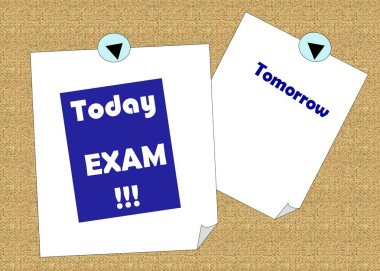 Bugün sınav, yarın illüstrasyon, arka plan. Resim Bugün sınav gösterir. Ve yarın olacak bilinmiyor. Boş bir yer üzerinde yazma herhangi bir kelime olabilir.