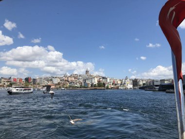 Dolgu Boğaziçi'nin. Martılar. Türkiye'nin bayrak. Istanbul 'un güzel manzara