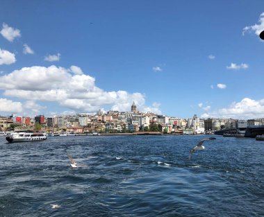 Dolgu Boğaziçi'nin. Martılar. Türkiye'nin bayrak. Istanbul 'un güzel manzara