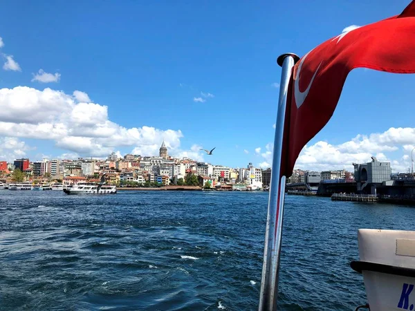 Banquillo Del Bósforo Gaviotas Bandera Turquía Hermoso Paisaje Estambul — Foto de Stock