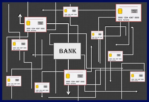 クレジット カード絵は 金融ツールは銀行とクライアントのメイン エンジンのクレジット カード — ストック写真